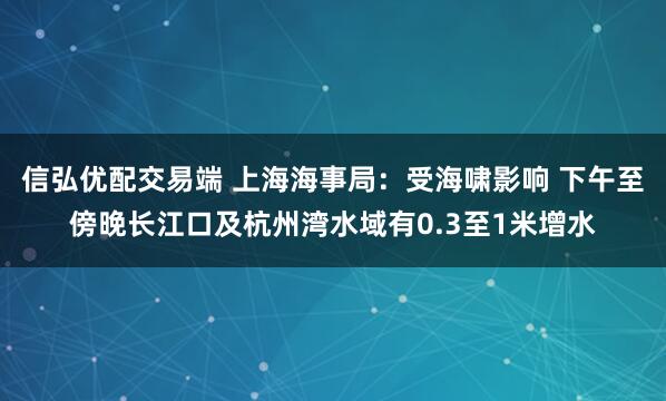 信弘优配交易端 上海海事局：受海啸影响 下午至傍晚长江口及杭州湾水域有0.3至1米增水